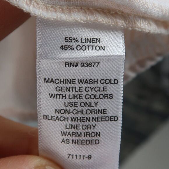 LIZ CLAIBORNE PEACH & WHITE STRIPE ROUND NECK SHORT SLEEVE LINEN COTTON TOP XS - Picture 6 of 7